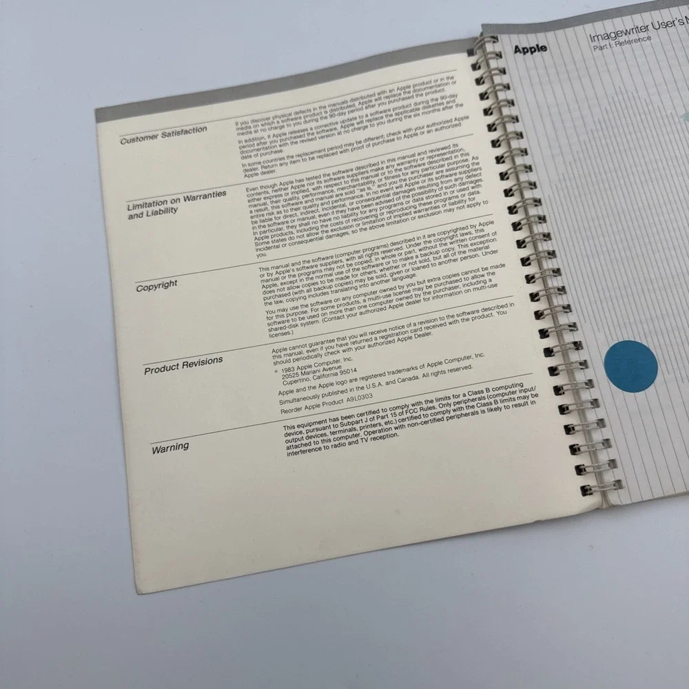 Vintage 1983 Apple Macintosh ImageWriter Printer User's Manual Only